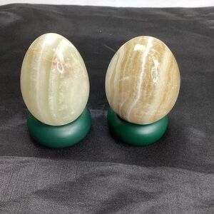 Lot of 2 Stone Eggs on Stands Home Easter Decor